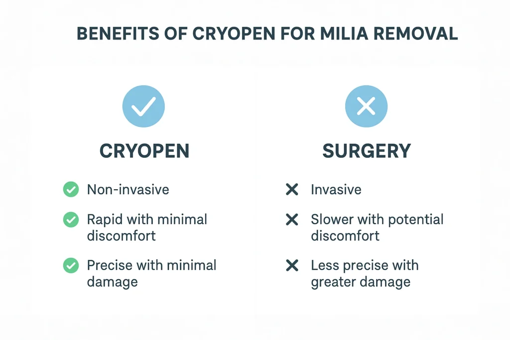 Benefits of cryopen for milia removal Gosport compared to surgical treatments.