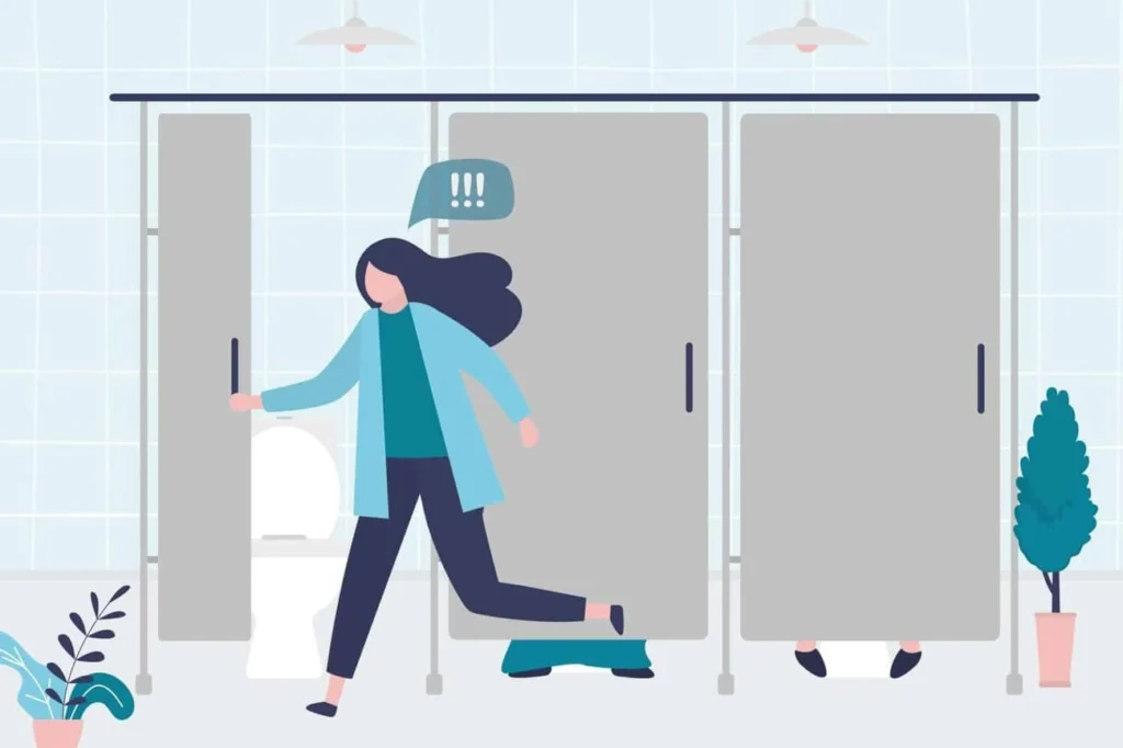graphic of Urine incontinence Gosport woman running to the toilet.