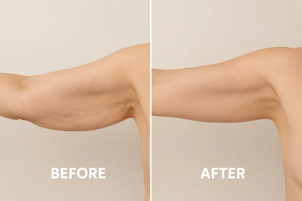Picture of LA LIPO Gosport before and after results of skin tightening treatment on the upper arms.